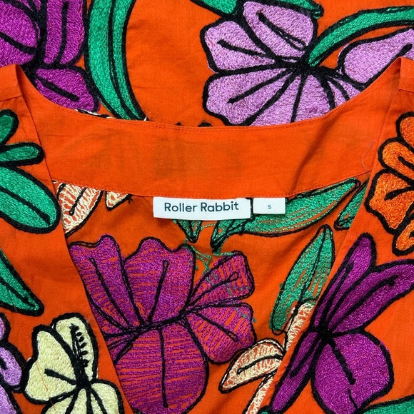 Roller Rabbit Embroidered Floral V-Neck Cotton Relaxed Fit Blouse Top- Size Sm - Picture 4 of 7